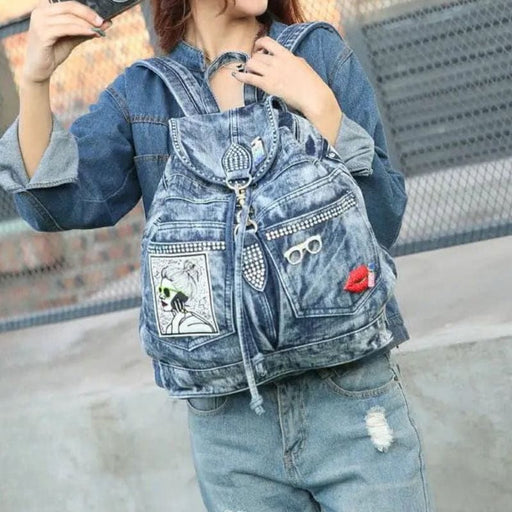 Rygsæk til kvinder i denim med kontrastsyninger
