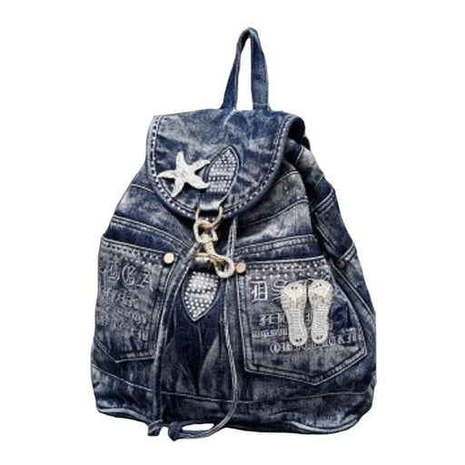 Rygsæk til kvinder i denim med kontrastsyninger