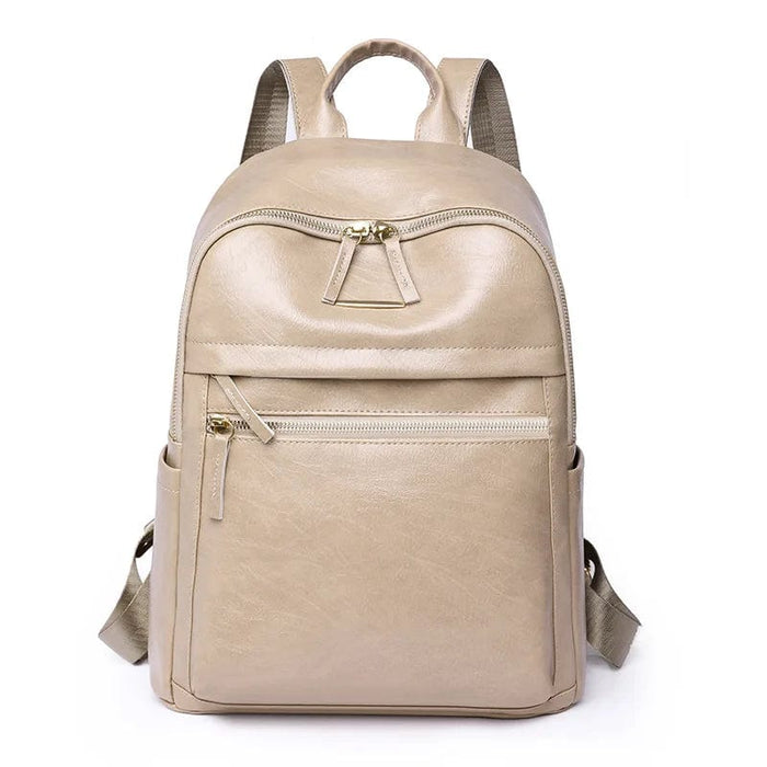 Skoletaske læder rygsæk Beige