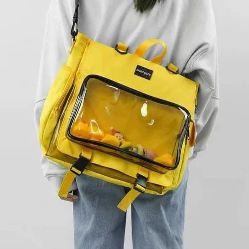 Skole taske til kvinder med gennemsigtig lomme Mørk Lilla